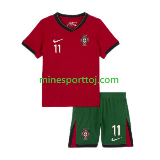 Portugal Joao Felix 11 Euro 2024 Børne Hjemmebane Fodboldtrøje Lange Ærmer