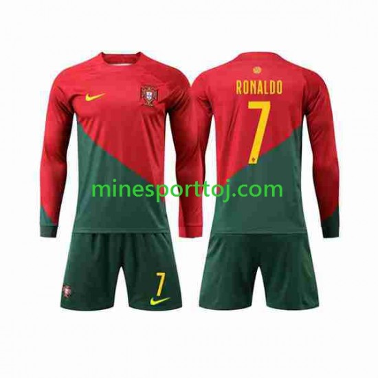 Portugal Ronaldo 7 Børne Hjemmebane Fodboldtrøje VM 2022 med Korte Ærmer
