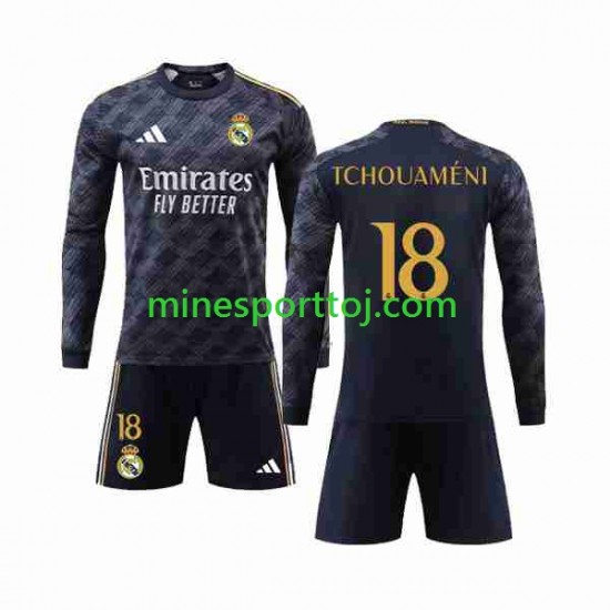 Real Madrid Aurelien Tchouameni 18 Børne Udebane Fodboldtrøje 2023-2024 med Korte Ærmer