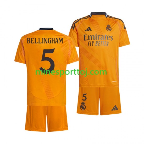 Real Madrid BELLINGHAM 5 Børne Udebane Fodboldtrøje 2024-2025 Lange Ærmer
