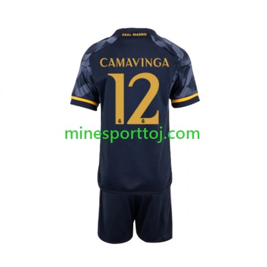 Real Madrid EDUARDO CAMAVINGA 12 Børne Udebane Fodboldtrøje 2023-2024 Lange Ærmer
