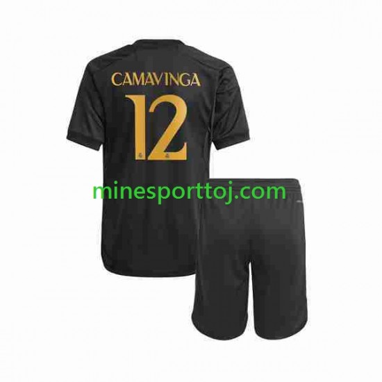 Real Madrid Eduardo Camavinga 12 Børne Tredje Fodboldtrøje 2023-2024 Lange Ærmer