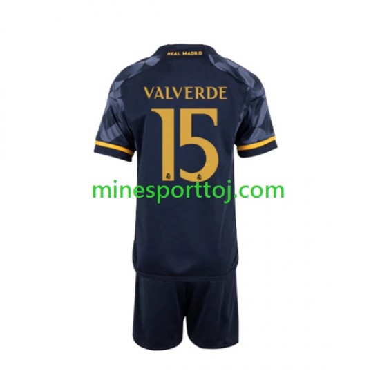 Real Madrid Federico Valverde 15 Børne Udebane Fodboldtrøje 2023-2024 Lange Ærmer