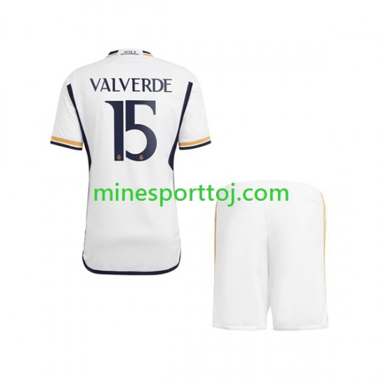 Real Madrid Federico Valverde 15 Børne Hjemmebane Fodboldtrøje 2023-2024 Lange Ærmer