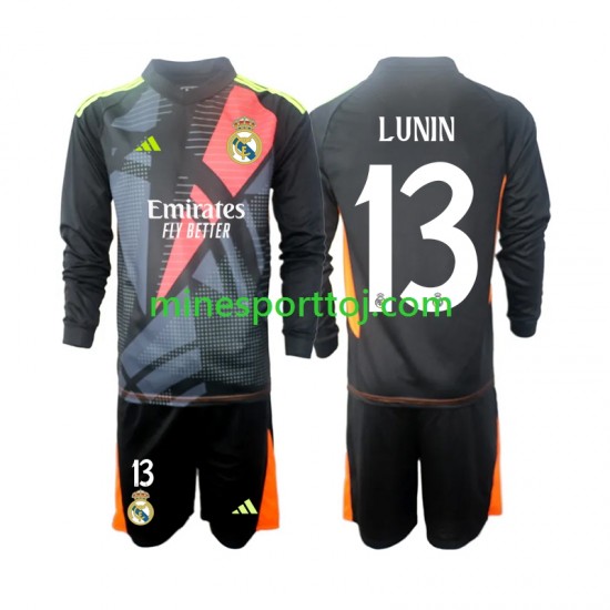 Real Madrid Målmand Andriy Lunin 13 Børne Udebane Sort Fodboldtrøje 2024-2025 med Korte Ærmer