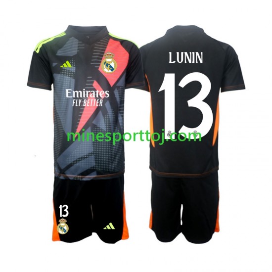 Real Madrid Målmand Andriy Lunin 13 Børne Udebane Sort Fodboldtrøje 2024-2025 Lange Ærmer