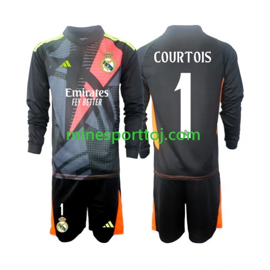 Real Madrid Målmand Thibaut Courtois 1 Børne Udebane Sort Fodboldtrøje 2024-2025 med Korte Ærmer