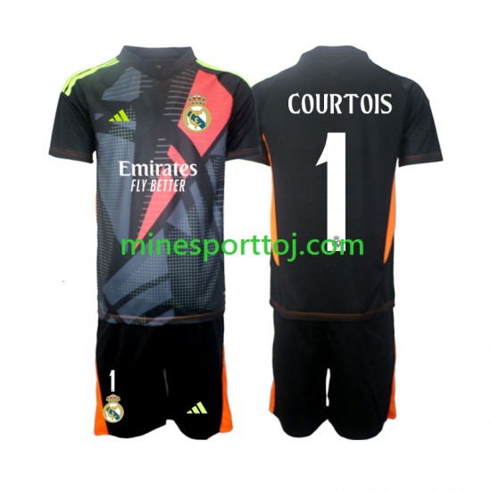 Real Madrid Målmand Thibaut Courtois 1 Børne Udebane Sort Fodboldtrøje 2024-2025 Lange Ærmer