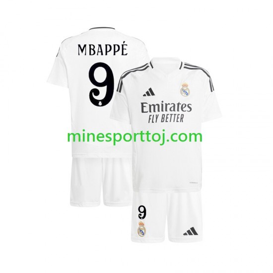 Real Madrid Kylian Mbappe 9 Børne Hjemmebane Hvid Fodboldtrøje 2024-2025 Lange Ærmer