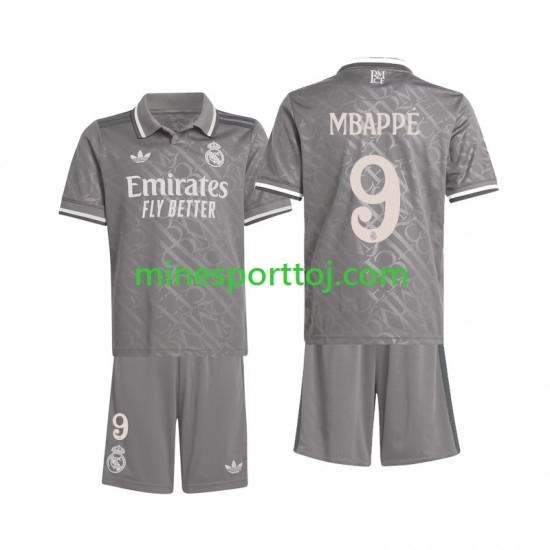 Real Madrid Kylian Mbappe 9 Børne Tredje Fodboldtrøje 2024-2025 Lange Ærmer