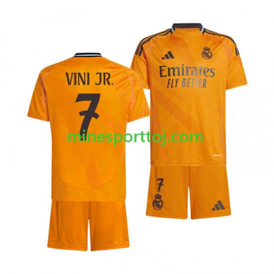 Real Madrid VINI JR 7 Børne Udebane Fodboldtrøje 2024-2025 Lange Ærmer