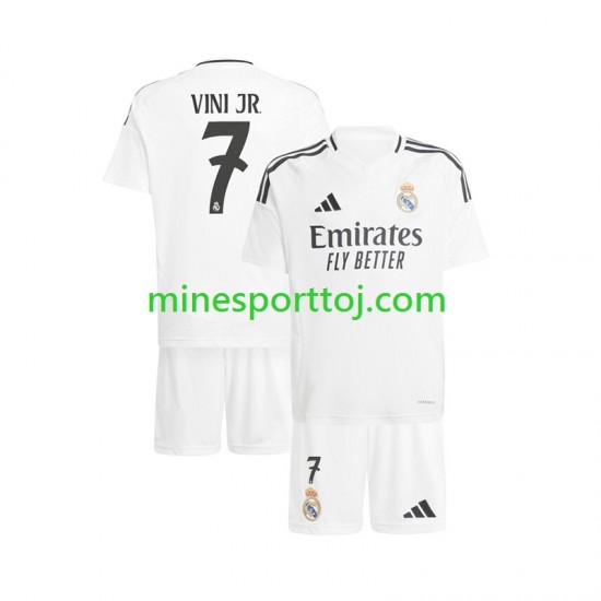 Real Madrid Vinicius Junior 7 Børne Hjemmebane Hvid Fodboldtrøje 2024-2025 Lange Ærmer
