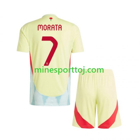 Spanien Alvaro Morata 7 Euro 2024 Børne Udebane Fodboldtrøje Lange Ærmer