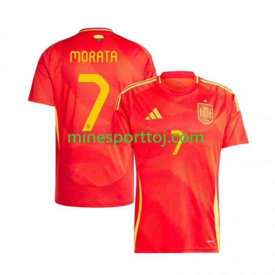 Spanien Alvaro Morata 7 Euro 2024 Herre Hjemmebane Fodboldtrøje Lange Ærmer