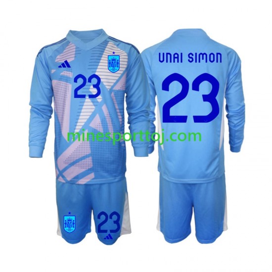 Spanien Målmand Unai Simon 23 Euro 2024 Børne Hjemmebane Fodboldtrøje med Korte Ærmer