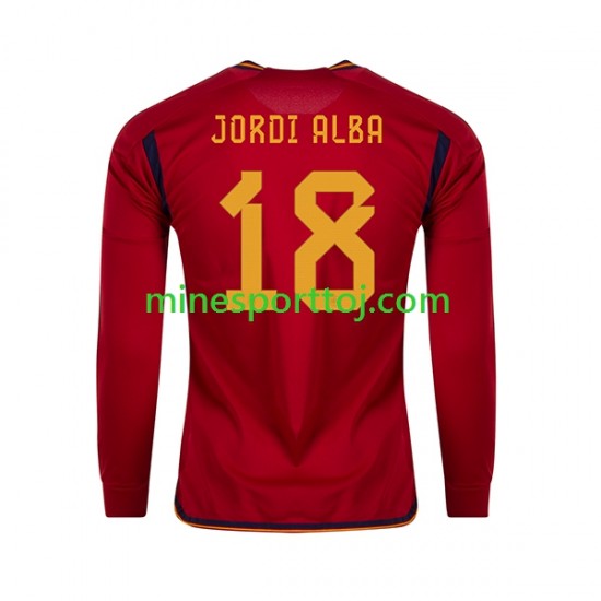 Spanien JORDI ALBA 18 Herre Hjemmebane Fodboldtrøje VM 2022 med Korte Ærmer