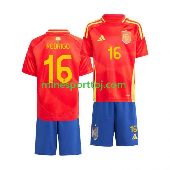 Spanien Rodrigo 16 Euro 2024 Børne Hjemmebane Fodboldtrøje Lange Ærmer