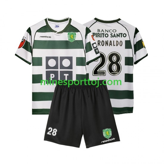Sporting CP Cristiano Ronaldo 28 2001 2003 Børne Retro Hjemmebane Fodboldtrøje Lange Ærmer Sporting CP Cristiano Ronaldo 28 2001 2003 Børne Retro Hjemmebane Fodboldtrøje Lange Ærmer