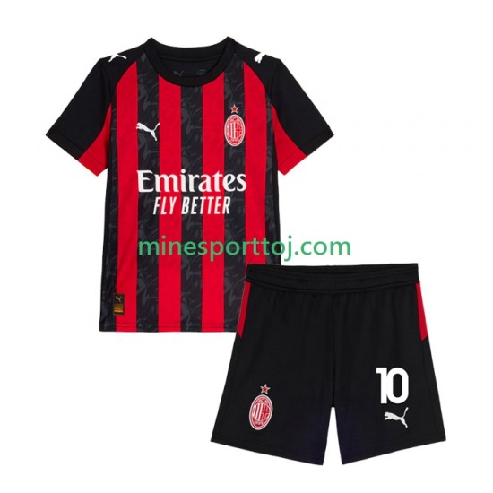 AC Milan Rafael Leao 10 Børne Hjemmebane Fodboldtrøje 2025-2026 Lange Ærmer