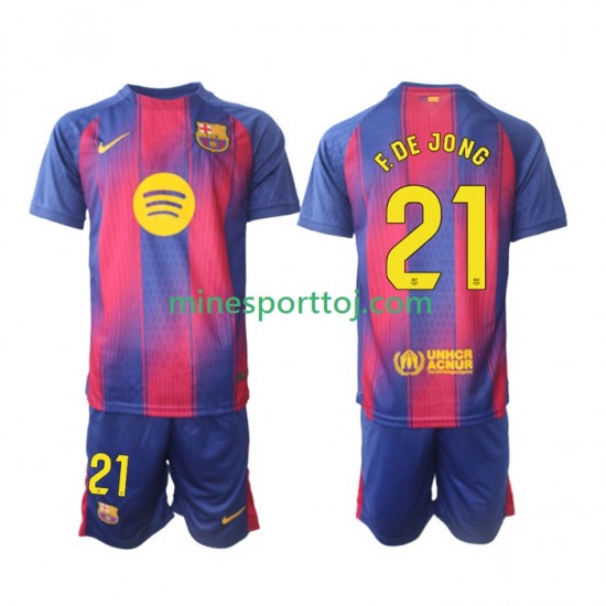 FC Barcelona Frenkie de Jong 21 Børne Hjemmebane Fodboldtrøje 2025-2026 Lange Ærmer