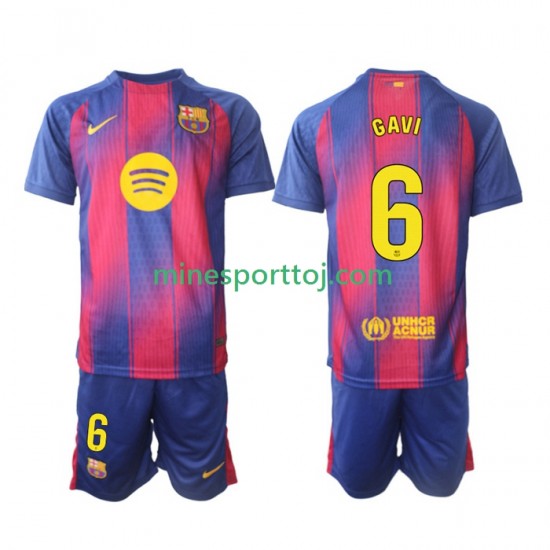 FC Barcelona Gavi 6 Børne Hjemmebane Fodboldtrøje 2025-2026 Lange Ærmer