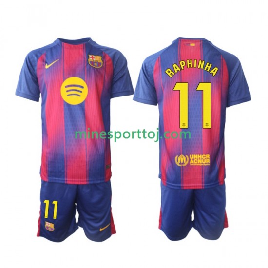 FC Barcelona Raphinha 11 Børne Hjemmebane Fodboldtrøje 2025-2026 Lange Ærmer