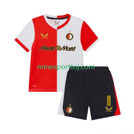 Feyenoord Rotterdam Quinten Timber 8 Børne Hjemmebane Fodboldtrøje 2025-2026 Lange Ærmer