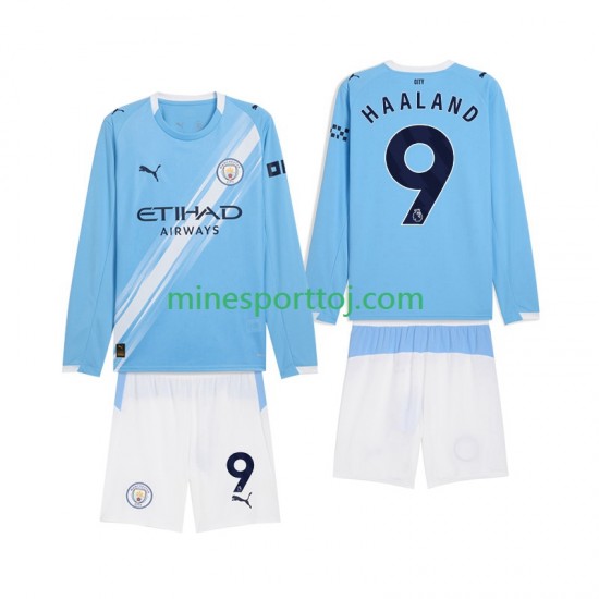 Manchester City Erling Haaland 9 Børne Hjemmebane Fodboldtrøje 2025-2026 med Korte Ærmer
