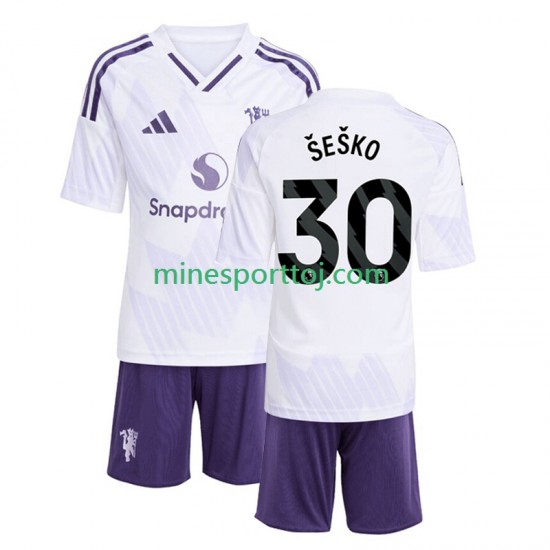 Manchester United Benjamin Sesko 30 Børne Udebane Fodboldtrøje 2025-2026 Lange Ærmer
