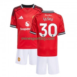 Manchester United Benjamin Sesko 30 Børne Hjemmebane Fodboldtrøje 2025-2026 Lange Ærmer