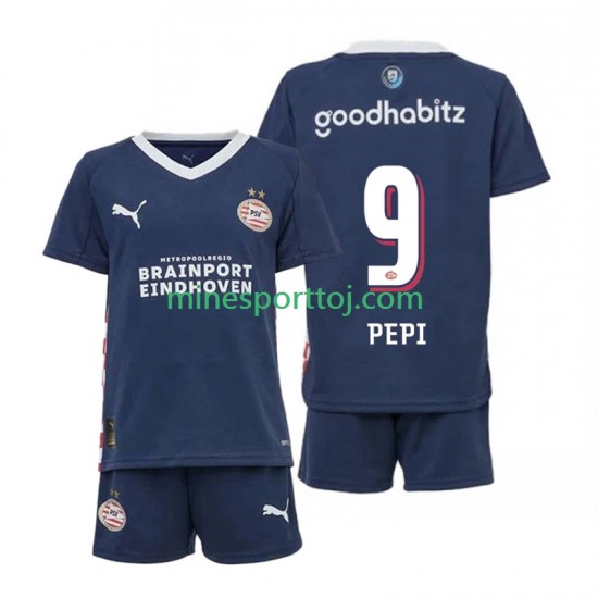 PSV Eindhoven Ricardo Pepi 9 Børne Udebane Fodboldtrøje 2025-2026 Lange Ærmer