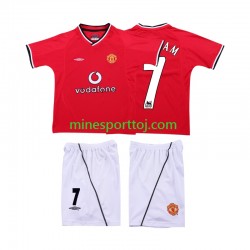 Manchester United BECKHAM 7 2000 2002 Børne Retro Hjemmebane Fodboldtrøje Lange Ærmer