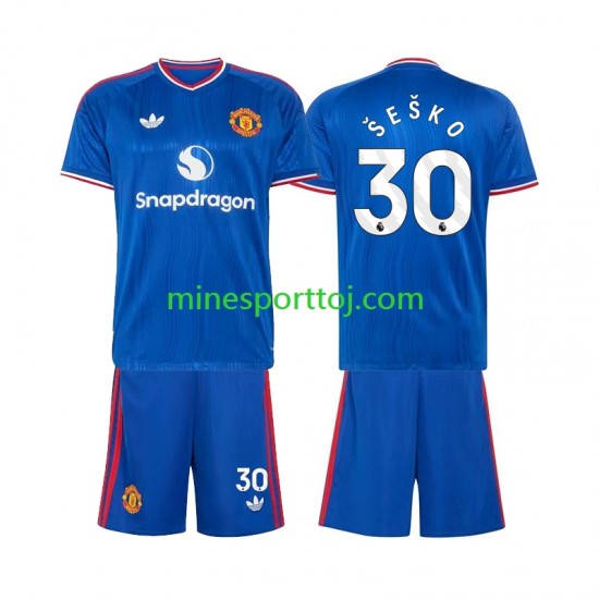Manchester United Benjamin Sesko 30 Børne Udebane Fodboldtrøje 2026-2027 Lange Ærmer