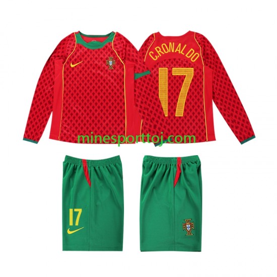 Portugal Cristiano Ronaldo 17 2004 Børne Retro Hjemmebane Fodboldtrøje med Korte Ærmer