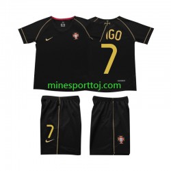 Portugal FIGO 7 2006 Børne Retro Udebane Fodboldtrøje Lange Ærmer