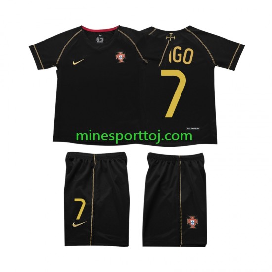 Portugal FIGO 7 2006 Børne Retro Udebane Fodboldtrøje Lange Ærmer