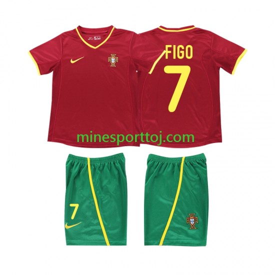 Portugal FIGO 7 2002 Børne Retro Hjemmebane Fodboldtrøje Lange Ærmer
