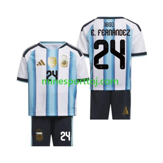 Argentina Enzo Fernandez 24 Børne Hjemmebane Fodboldtrøje VM 2026 Lange Ærmer