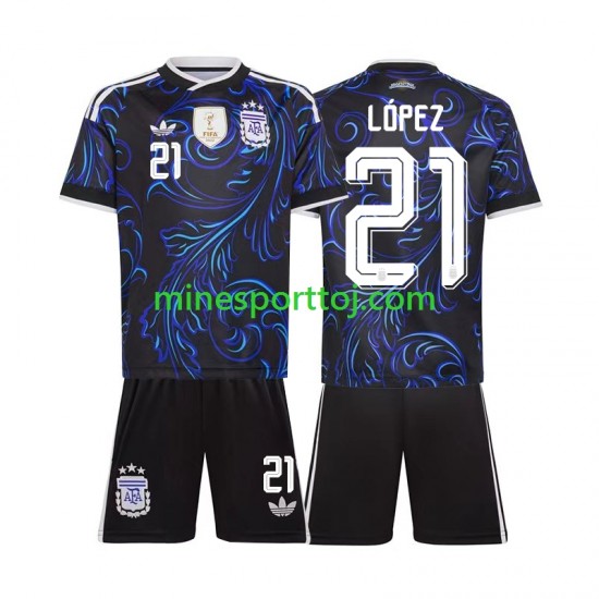 Argentina Jose Manuel Lopez 21 Børne Udebane Fodboldtrøje VM 2026 Lange Ærmer
