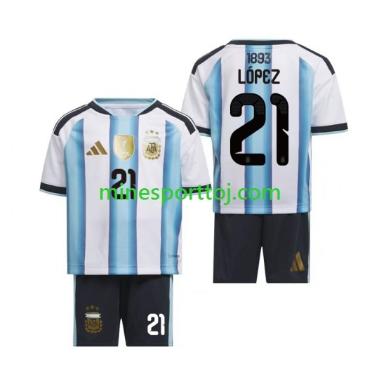 Argentina Jose Manuel Lopez 21 Børne Hjemmebane Fodboldtrøje VM 2026 Lange Ærmer
