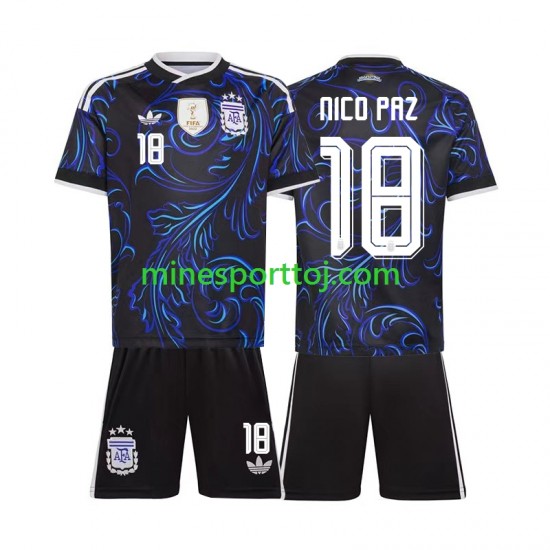 Argentina Nico Paz 18 Børne Udebane Fodboldtrøje VM 2026 Lange Ærmer