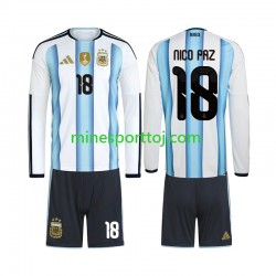 Argentina Nico Paz 18 Børne Hjemmebane Fodboldtrøje VM 2026 med Korte Ærmer