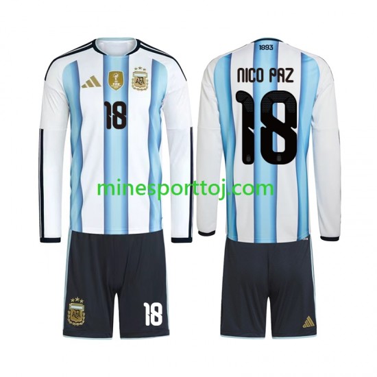 Argentina Nico Paz 18 Børne Hjemmebane Fodboldtrøje VM 2026 med Korte Ærmer