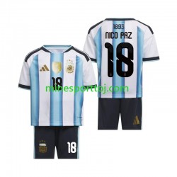 Argentina Nico Paz 18 Børne Hjemmebane Fodboldtrøje VM 2026 Lange Ærmer