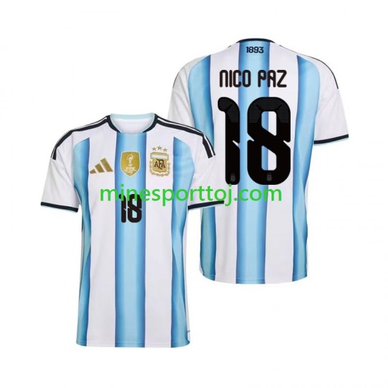 Argentina Nico Paz 18 Herre Hjemmebane Fodboldtrøje VM 2026 Lange Ærmer