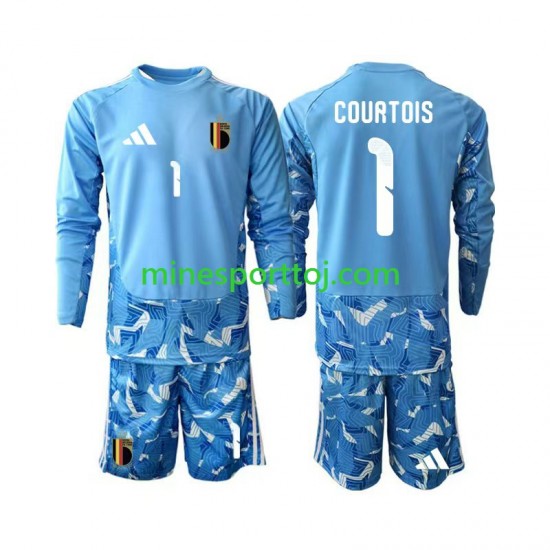 Belgien Målmand Thibaut Courtois 1 Børne Hjemmebane Fodboldtrøje VM 2026 med Korte Ærmer