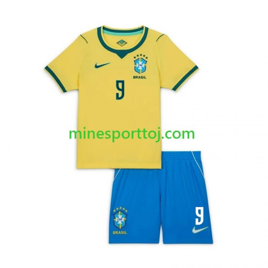 Brasilien Matheus Cunha 9 Chidlren Hjemmebane Fodboldtrøje VM 2026 Lange Ærmer