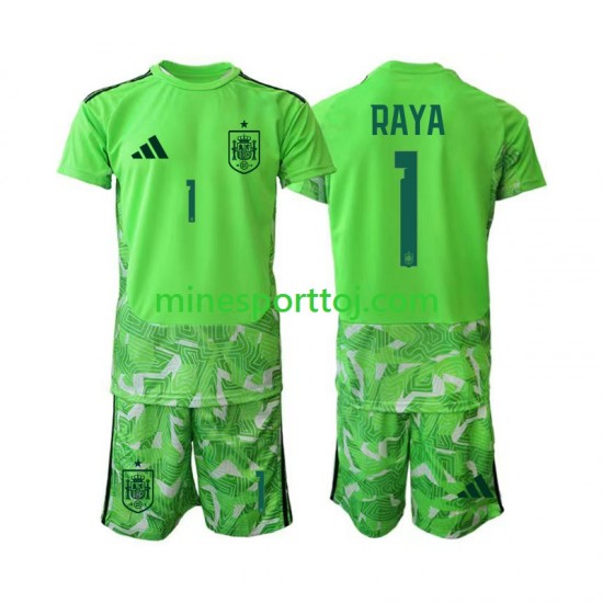 Spanien Målmand David Raya 1 6th Green color Børne Fodboldtrøje VM 2026 Lange Ærmer