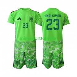 Spanien Målmand Unai Simon 23 6th Green color Børne Fodboldtrøje VM 2026 Lange Ærmer