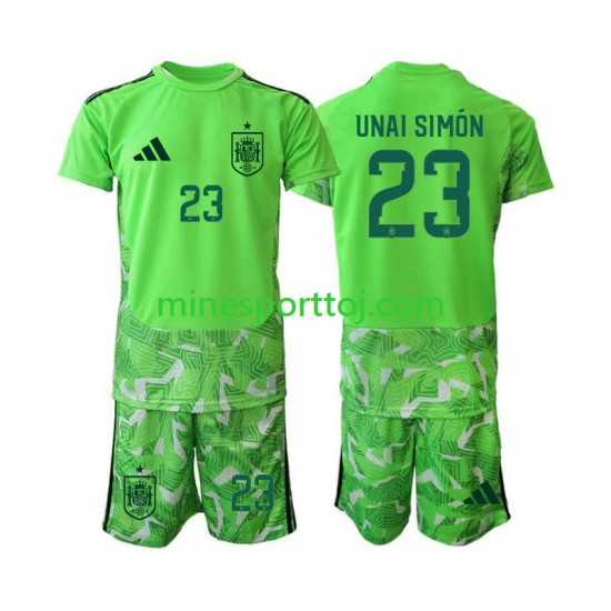 Spanien Målmand Unai Simon 23 6th Green color Børne Fodboldtrøje VM 2026 Lange Ærmer